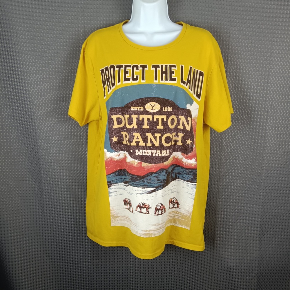Yellowstone Dutton Ranch T-Shirt Protect the Land Graphic Tee Yellow Size XL